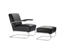Thonet S 411 fauteuil met kruk leer van Thonet