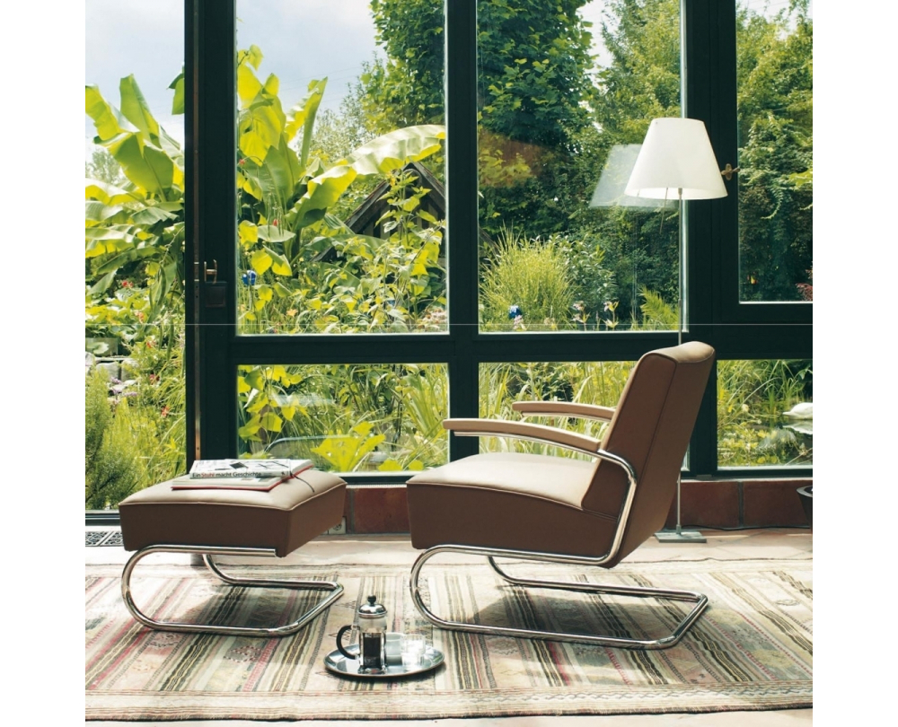 Thonet S 411 fauteuil met kruk leer - 2