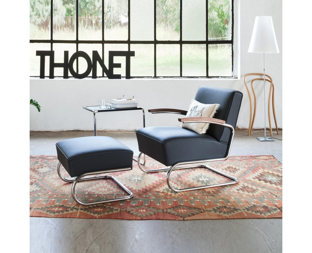 Thonet S 411 fauteuil met kruk leer - 3
