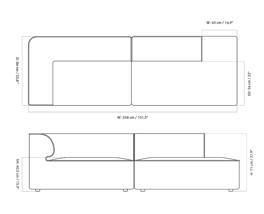Audo CPH Eave Modular 86 2.5-zitsbank met open links - 11