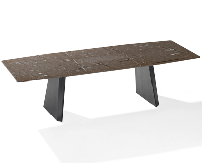Draenert 1460 Fontana uitschuifbare tafel in natuursteen Brown Silk met wangenonderstel